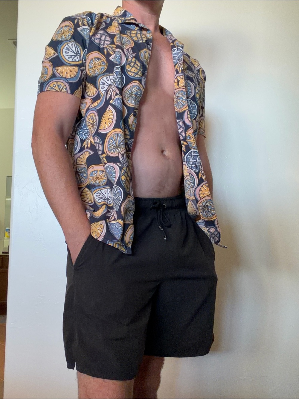 Junk Food Short Sleeve Citrus Print Button-Up Shirt - Yellow & Navy Size Small